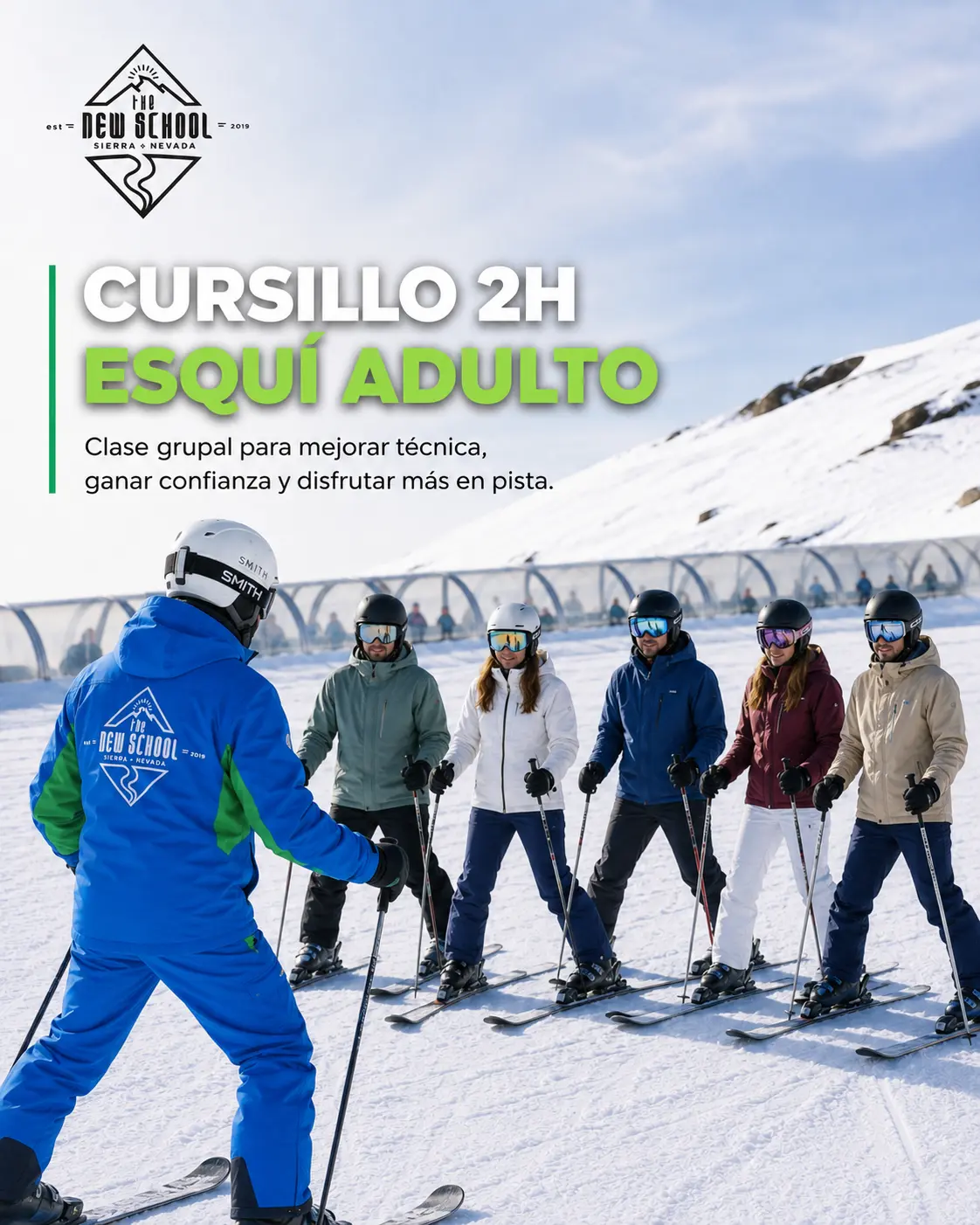 Cursillo de esquí de 2 horas para adultos en Sierra Nevada