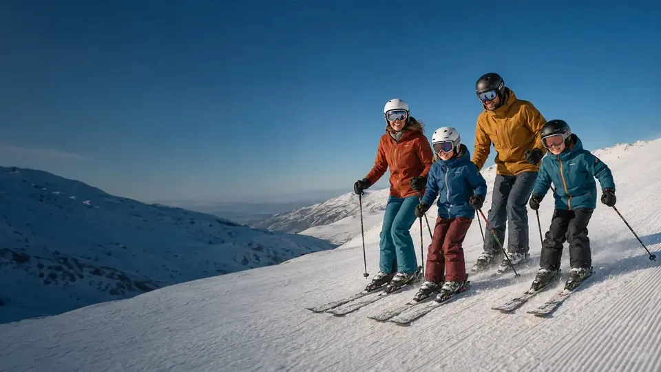 Familia en la nieve en la imagen de Family Ski Trips