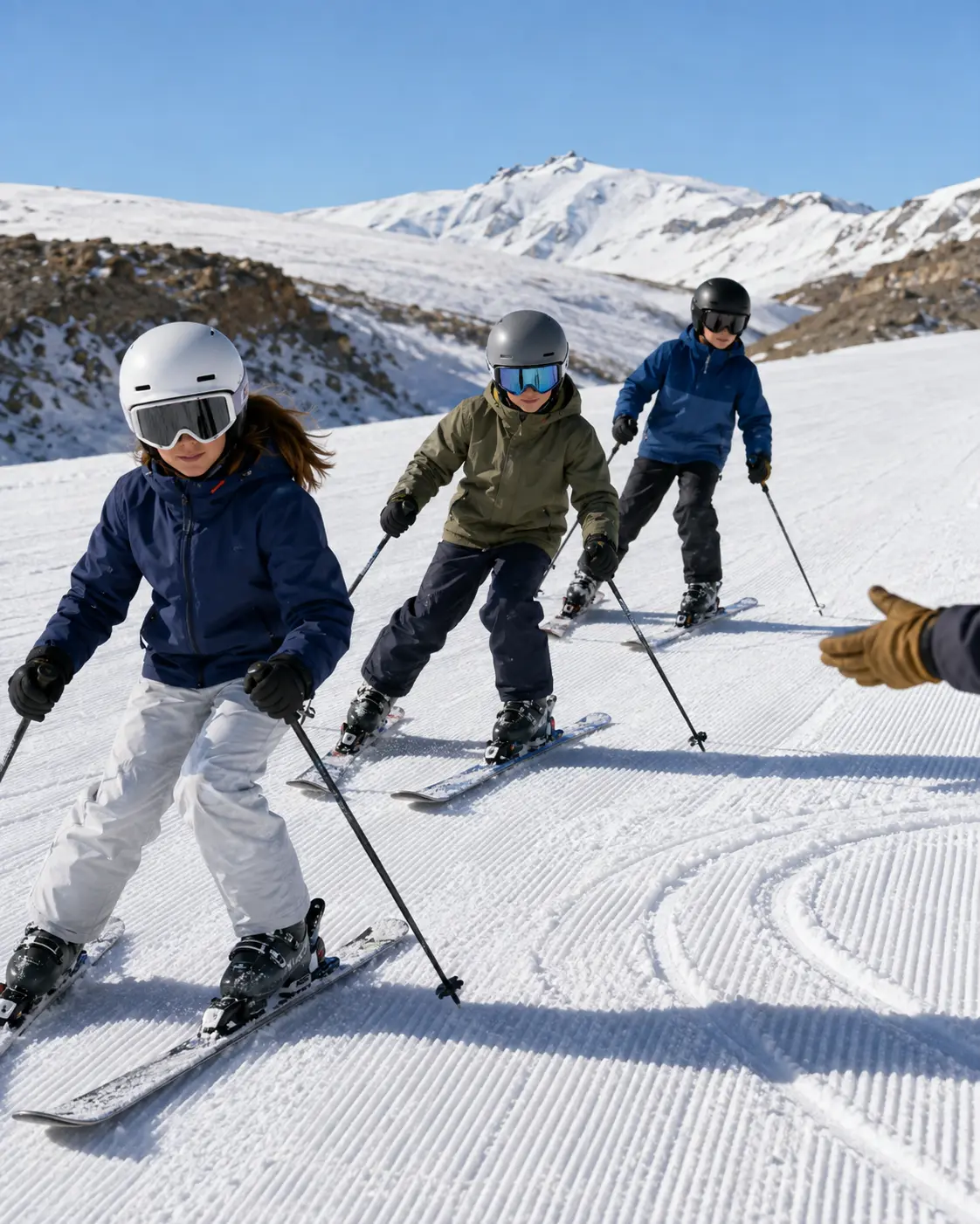 Alumnos de Academy practicando una tarea técnica sobre la nieve
