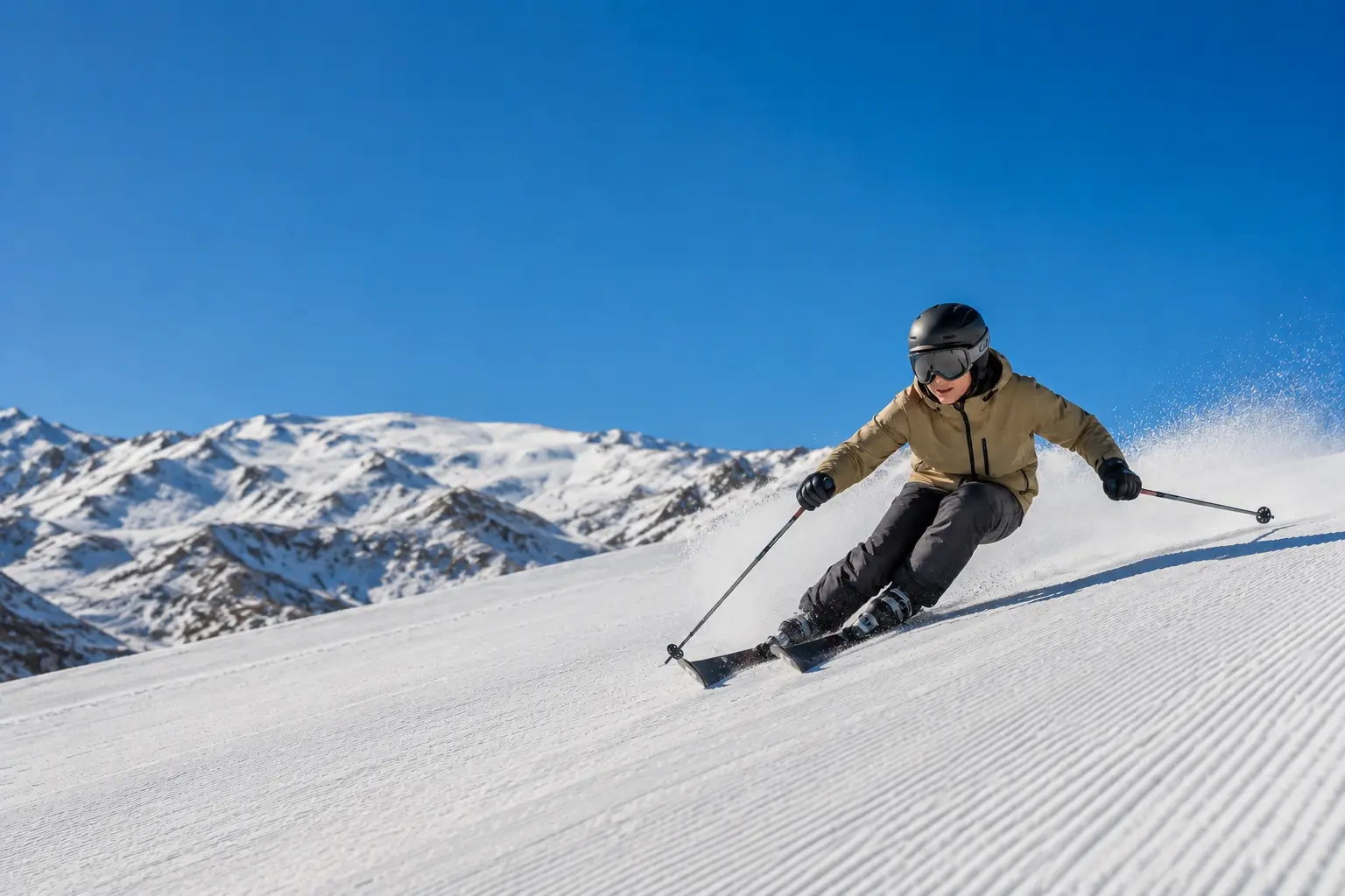 Alumno de Academy aplicando técnica de carving sobre nieve pisada