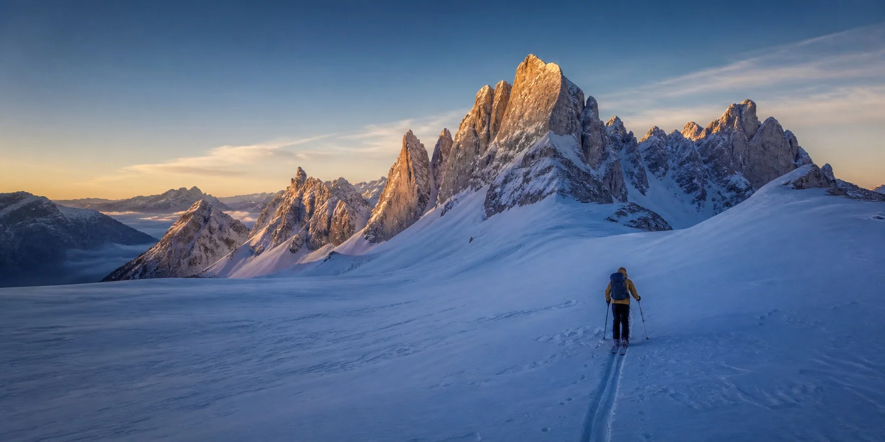 Paisaje de los Dolomitas en la portada de The New School Travels